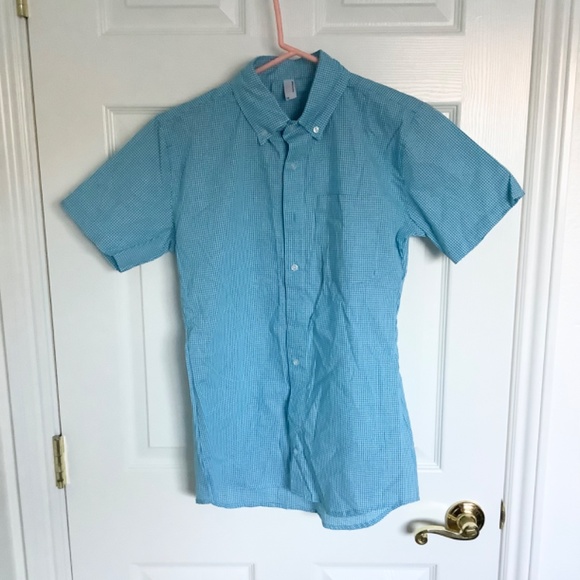 Mens XS-S New American Apparel Short Sleeve Button Lt Blue Shirt Cotton USA Made - Picture 14 of 16